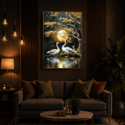 Couple Swan Modern Luxury Backlight Vertical Wall Art