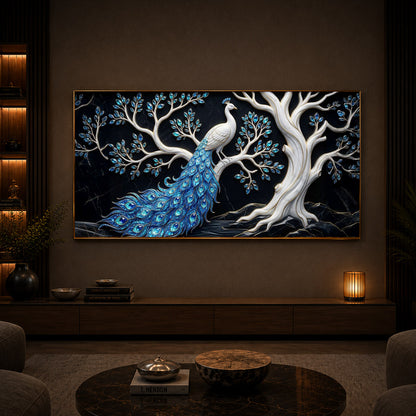 Peacock With Blue Feather Modern Luxury Backlight Horizontal Wall Art