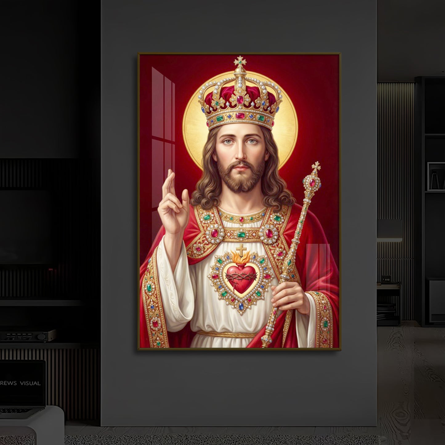 Holy God Christ The King Jesus Modern Luxury Backlight Vertical Wall Art