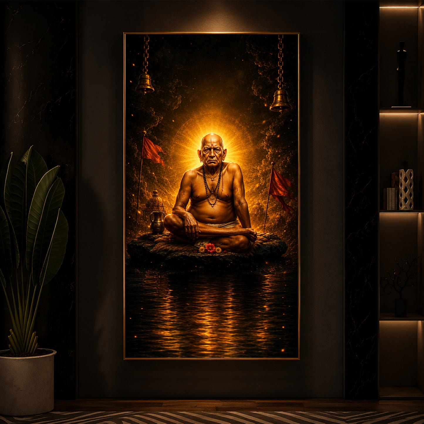 Shri Swami Samarth Maharaj Modern Luxury Backlight Vertical Wall Art