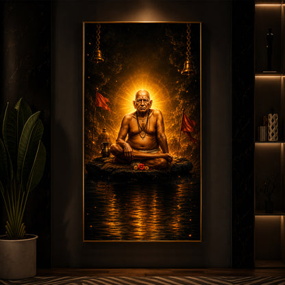 Shri Swami Samarth Maharaj Modern Luxury Backlight Vertical Wall Art