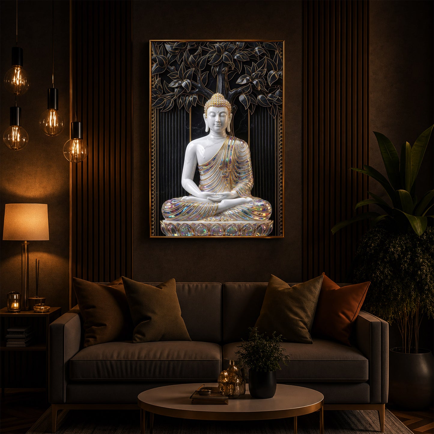 Serene Buddha Meditation Pose Modern Luxury Backlight Vertical Wall Art