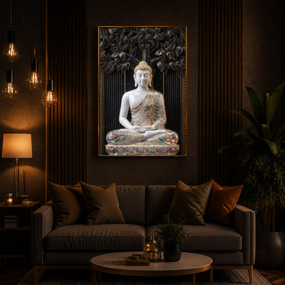 Serene Buddha Meditation Pose Modern Luxury Backlight Vertical Wall Art