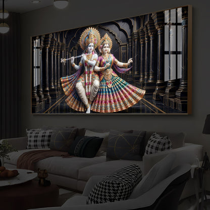 Hindu Seities Radha & Krishna Modern Luxury Backlight Horizontal Wall Art