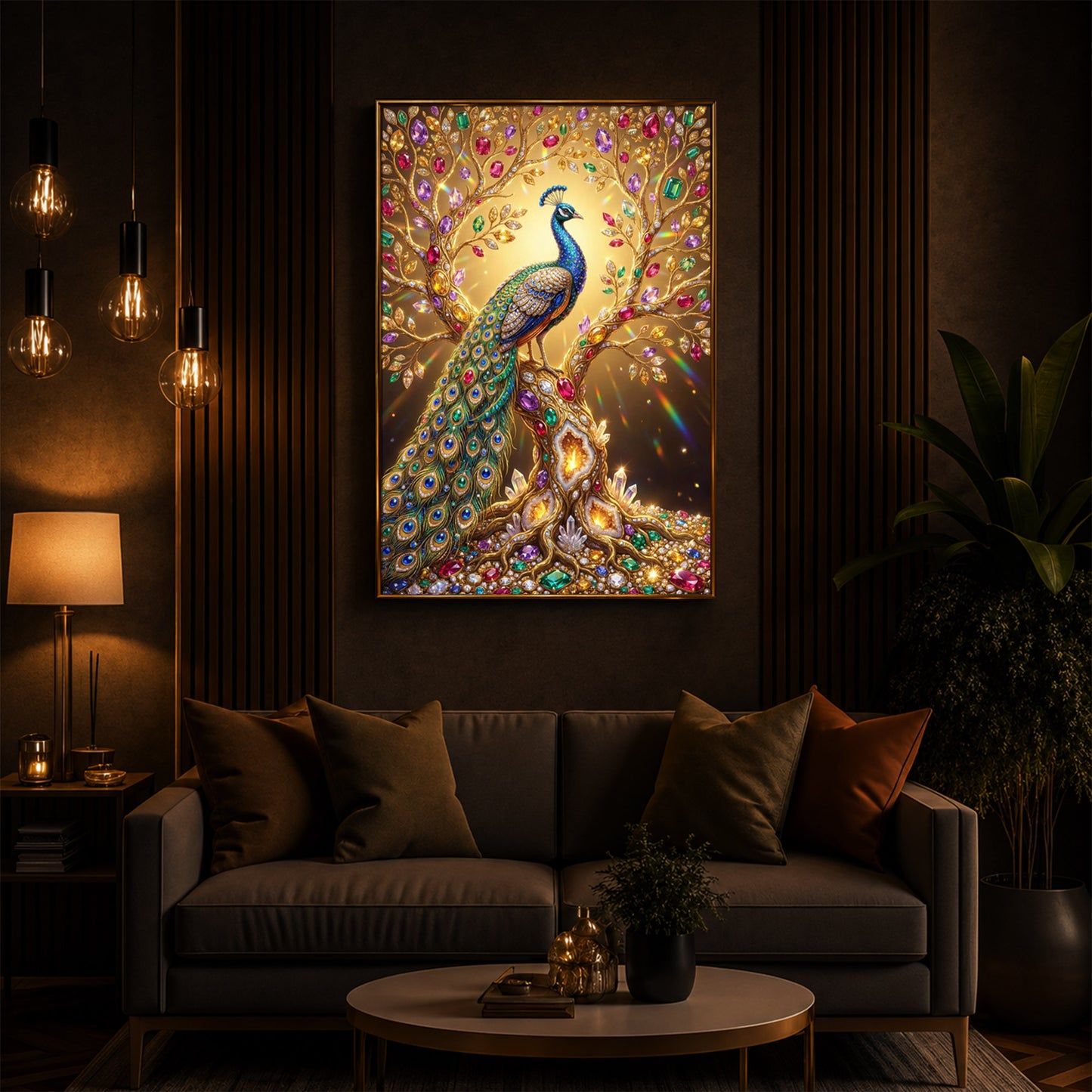 Colourful Peacock Modern Luxury Backlight Vertical Wall Art