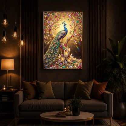 Colourful Peacock Modern Luxury Backlight Vertical Wall Art