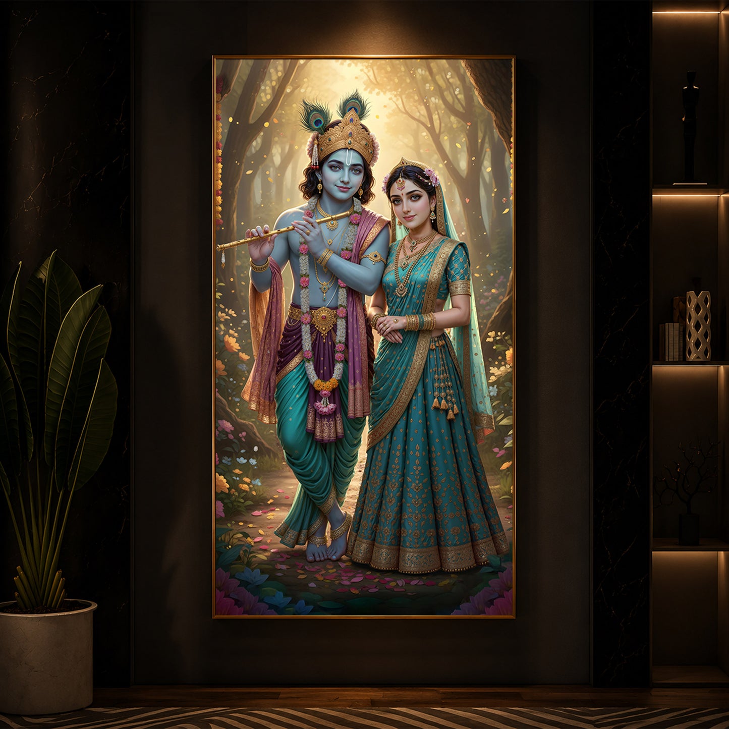 Radhe Krishna Ji Modern Luxury Backlight Vertical Wall Art