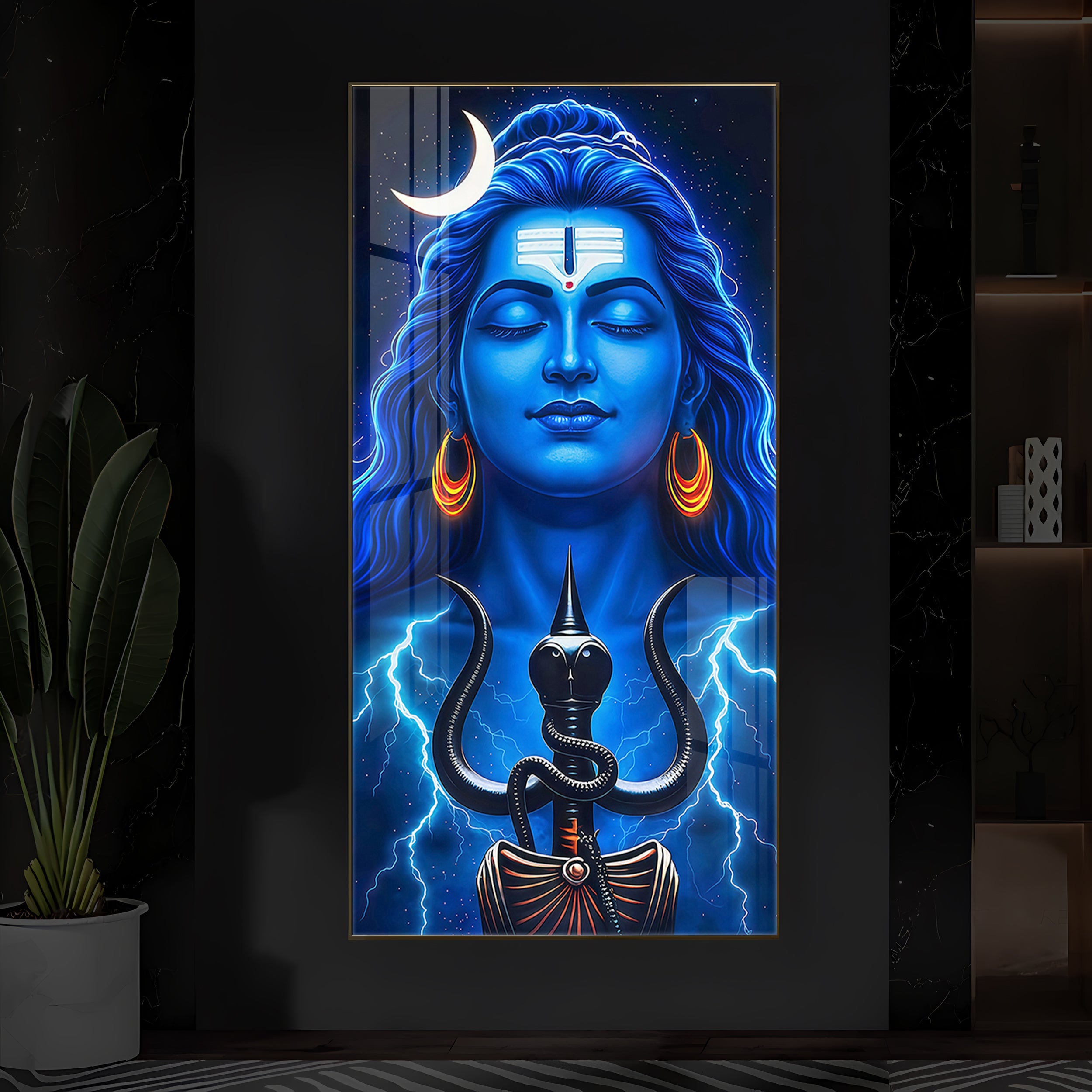 Lord Shiva Trishul Modern Luxury Backlight Vertical Wall Art