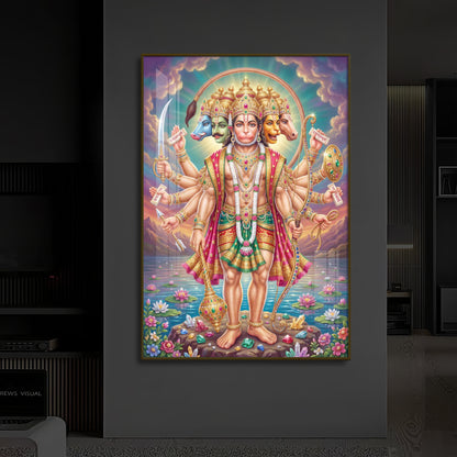 Spiritual Panchamukhi Hanuman Modern Luxury Backlight Vertical Wall Art