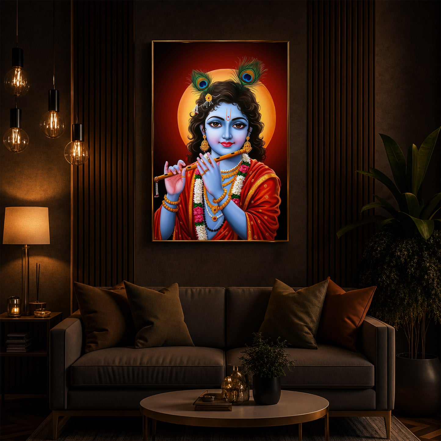 Lord Shree Krishna Ji Modern Luxury Backlight Vertical Wall Art