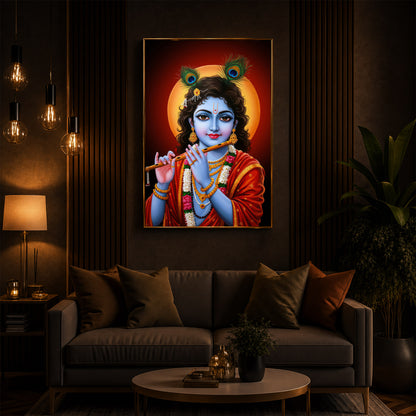 Lord Shree Krishna Ji Modern Luxury Backlight Vertical Wall Art