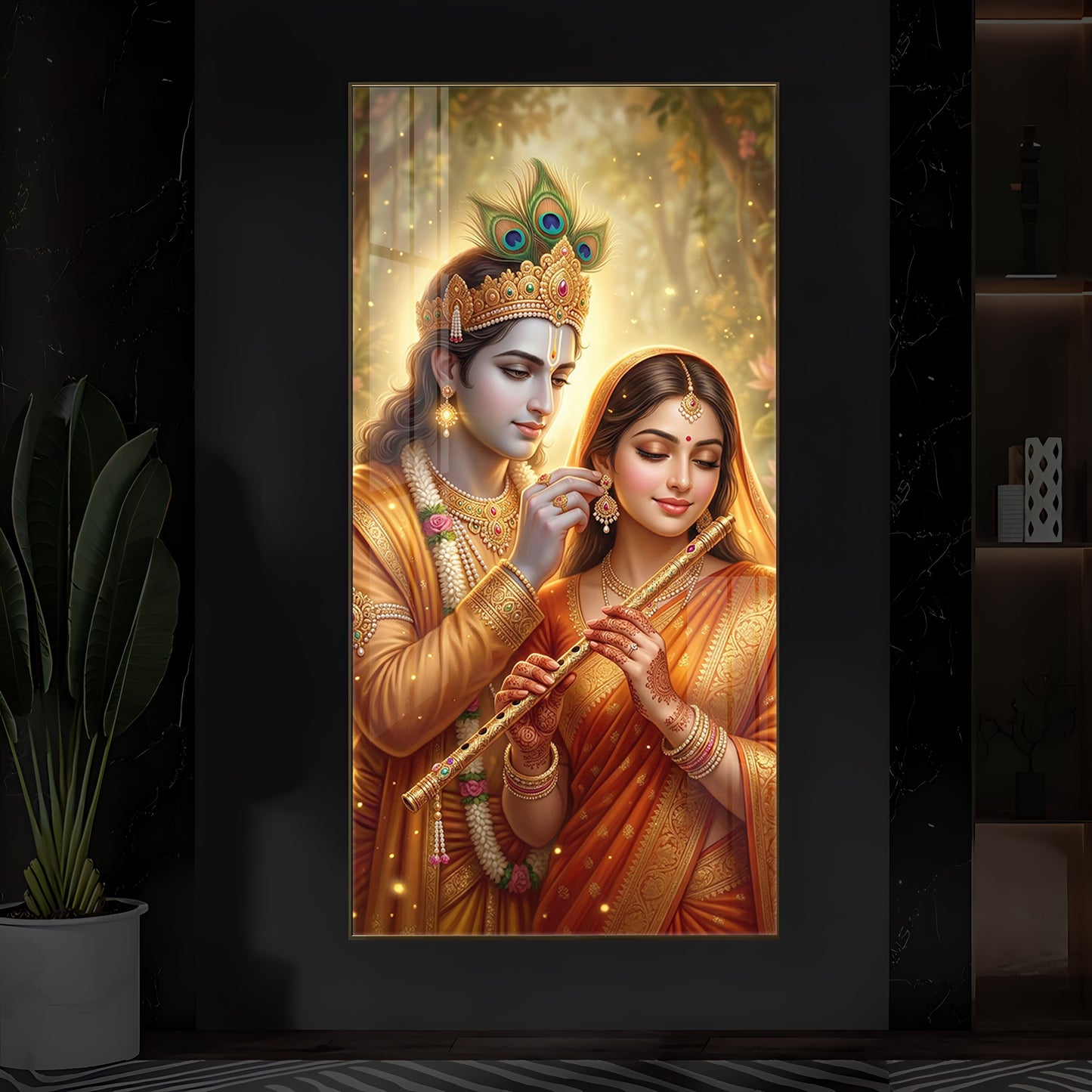 Jai Radha Krishna Modern Luxury Backlight Vertical Wall Art