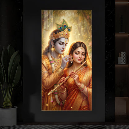 Jai Radha Krishna Modern Luxury Backlight Vertical Wall Art