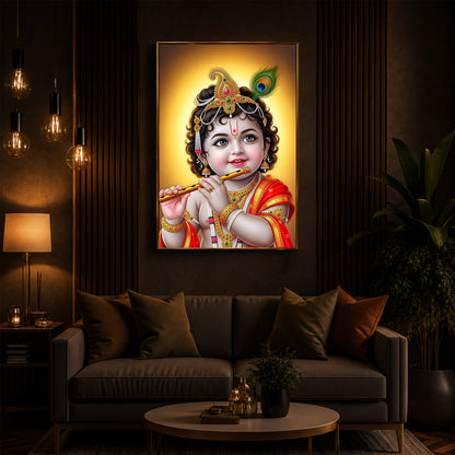 Lord baby Krishna Modern Luxury Backlight Vertical Wall Art