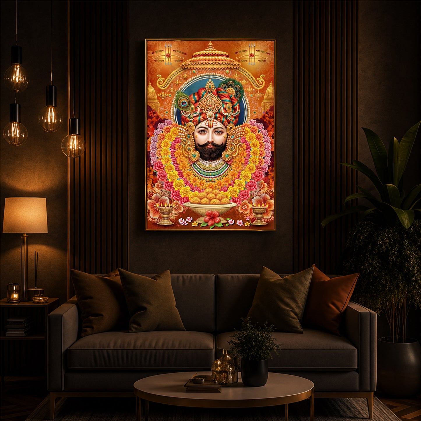 Hindu deity Khatu Shyam Ji Modern Luxury Backlight Vertical Wall Art