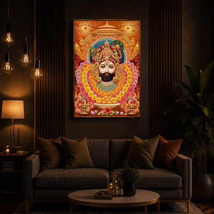 Hindu deity Khatu Shyam Ji Modern Luxury Backlight Vertical Wall Art