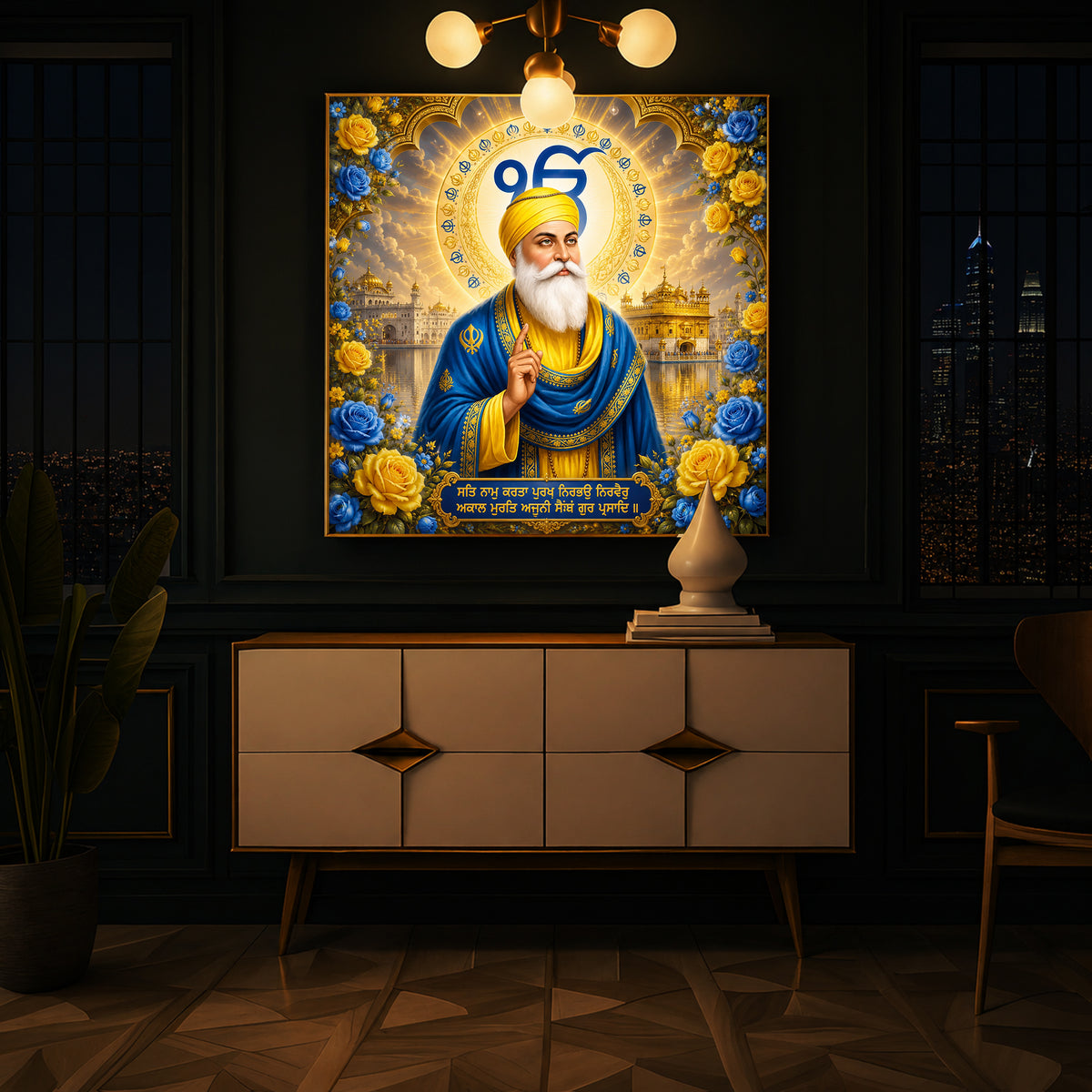 Guru Nanak Dev Ji Ek Onkar Modern Luxury Backlight Square Wall Art
