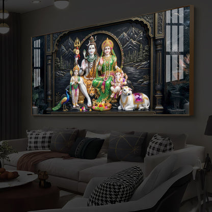 Lord Shiva With Family Modern Luxury Backlight Horizontal Wall Art