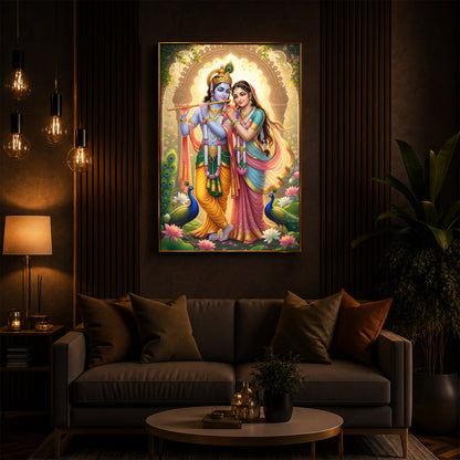 Loving Shri Radhe Krishna Modern Luxury Backlight Vertical Wall Art