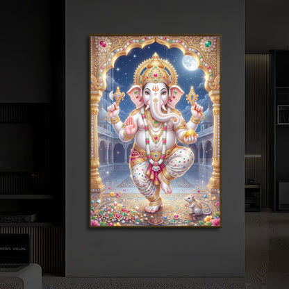Hindu Shree Ganesh Modern Luxury Backlight Vertical Wall Art