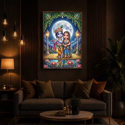 Little Radha Krishna Modern Luxury Backlight Vertical Wall Art