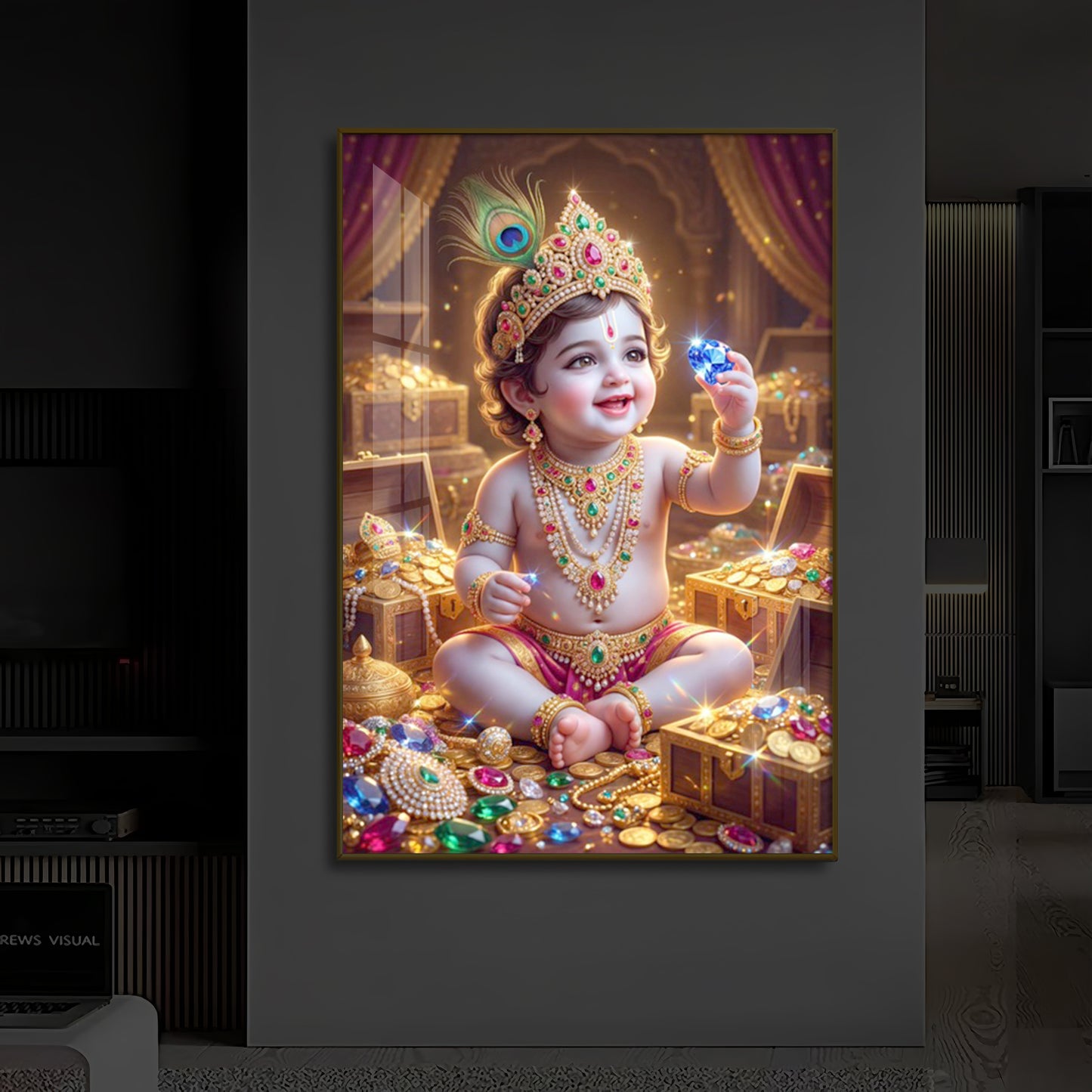 Little Lord Krishna Ji Modern Luxury Backlight Vertical Wall Art