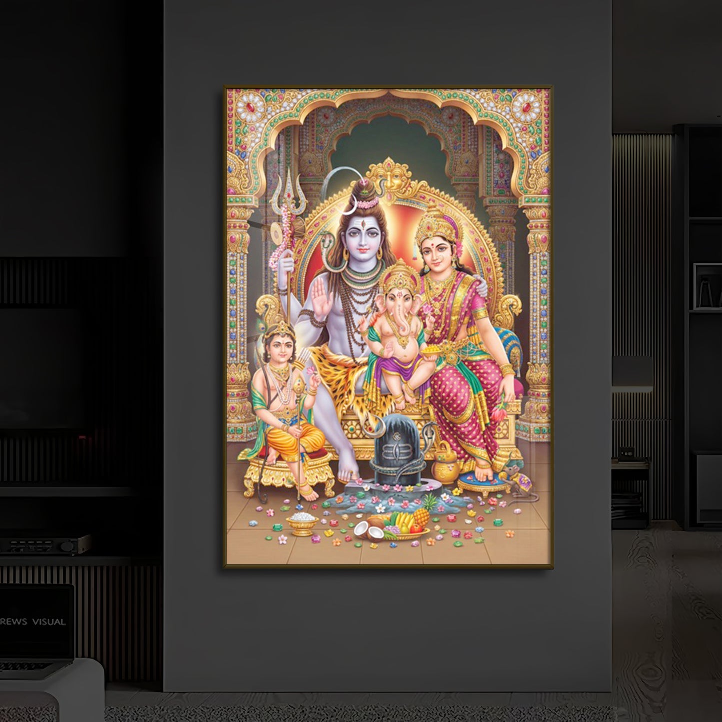 Shiva Parivar Modern Luxury Backlight Vertical Wall Art