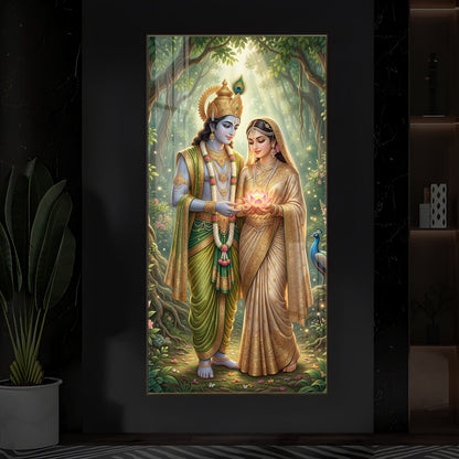 Shree Radhe Krishna Modern Luxury Backlight Vertical Wall Art