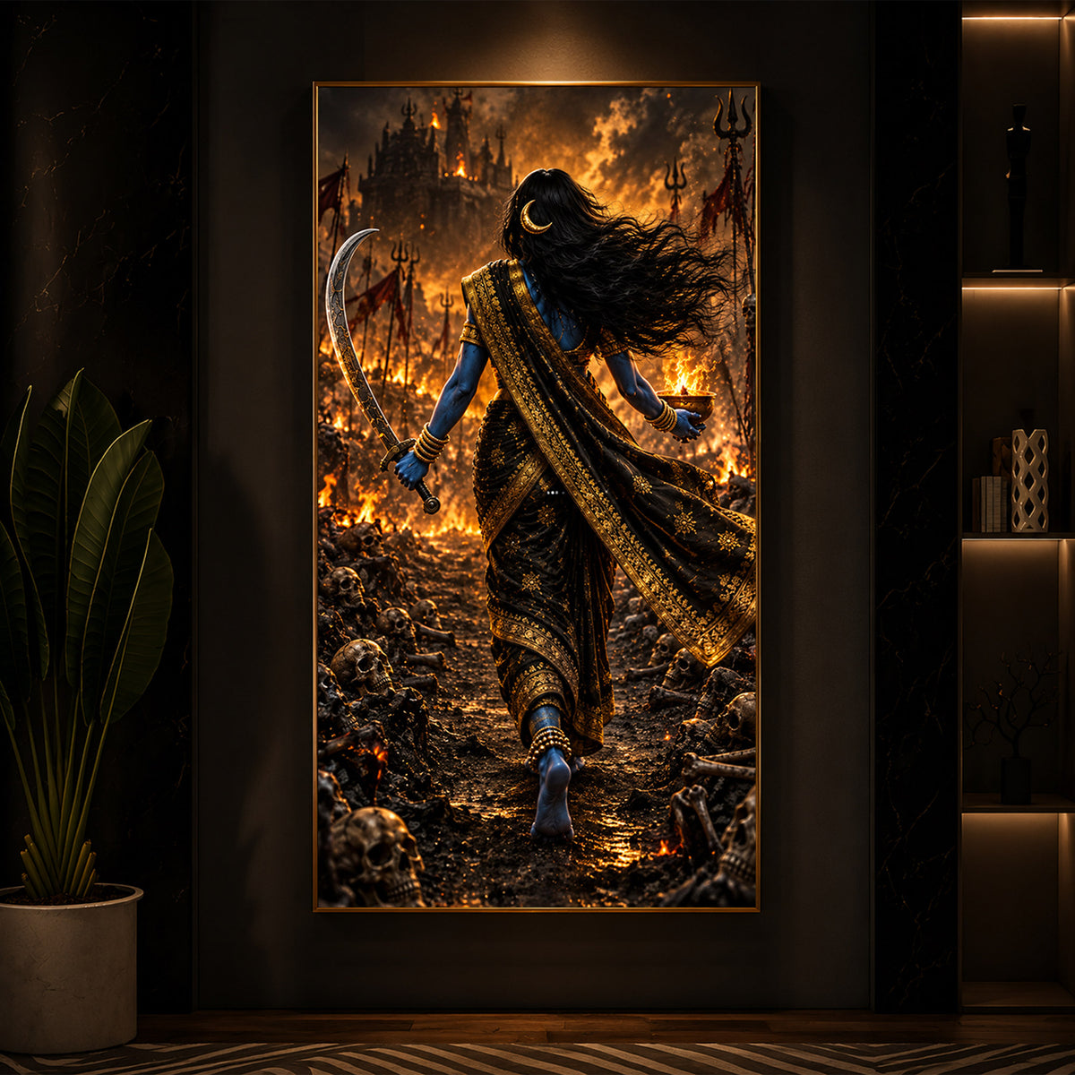 Maa Kalaratri Bhadrakali Modern Luxury Backlight Vertical Wall Art