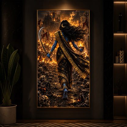 Maa Kalaratri Bhadrakali Modern Luxury Backlight Vertical Wall Art