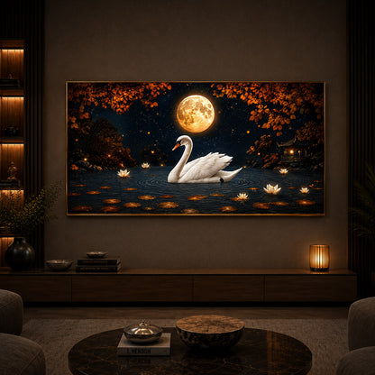 White Swan Modern Luxury Backlight Horizontal Wall Art