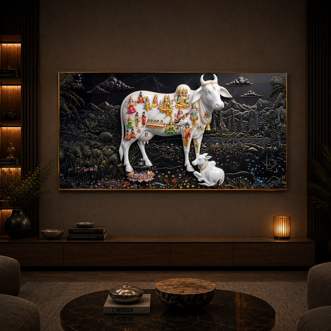 Decorative Kamdhenu Modern Luxury Backlight Horizontal Wall Art