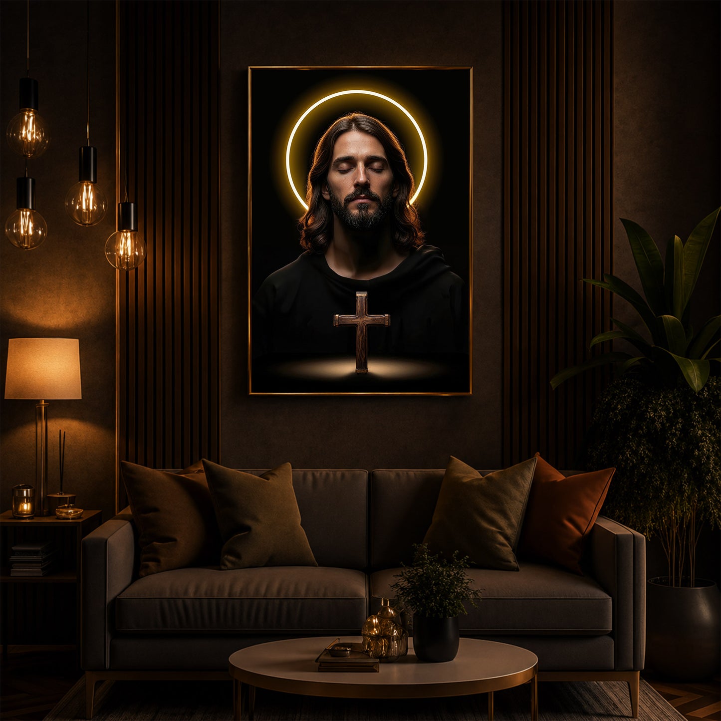 God Jesus Modern Luxury Backlight Vertical Wall Art