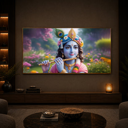 Krishna Ji Modern Luxury Backlight Horizontal Wall Art