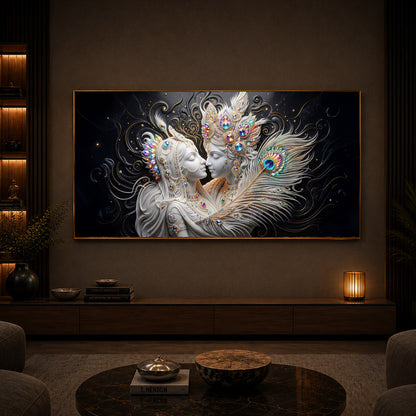 Depicts Radha Krishna Modern Luxury Backlight Horizontal Wall Art