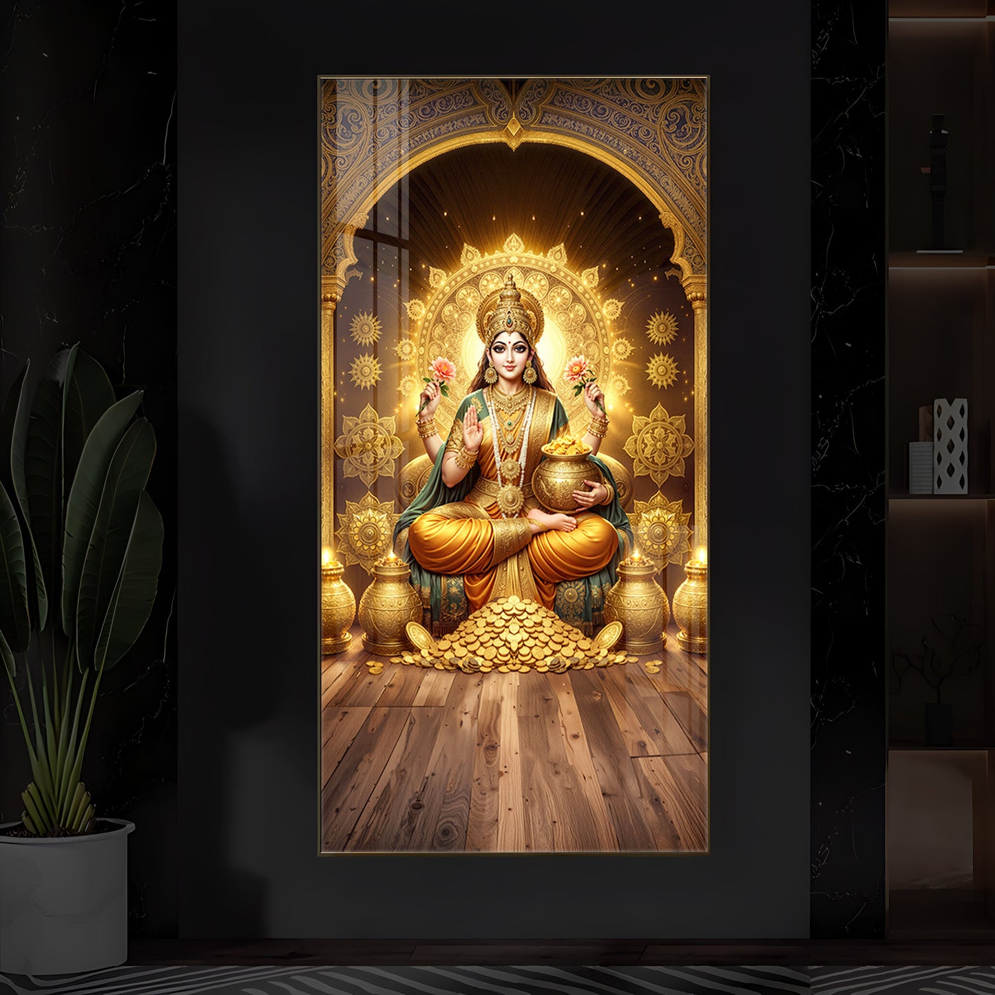 Goddess Lakshmi Maa Modern Luxury Backlight Vertical Wall Art