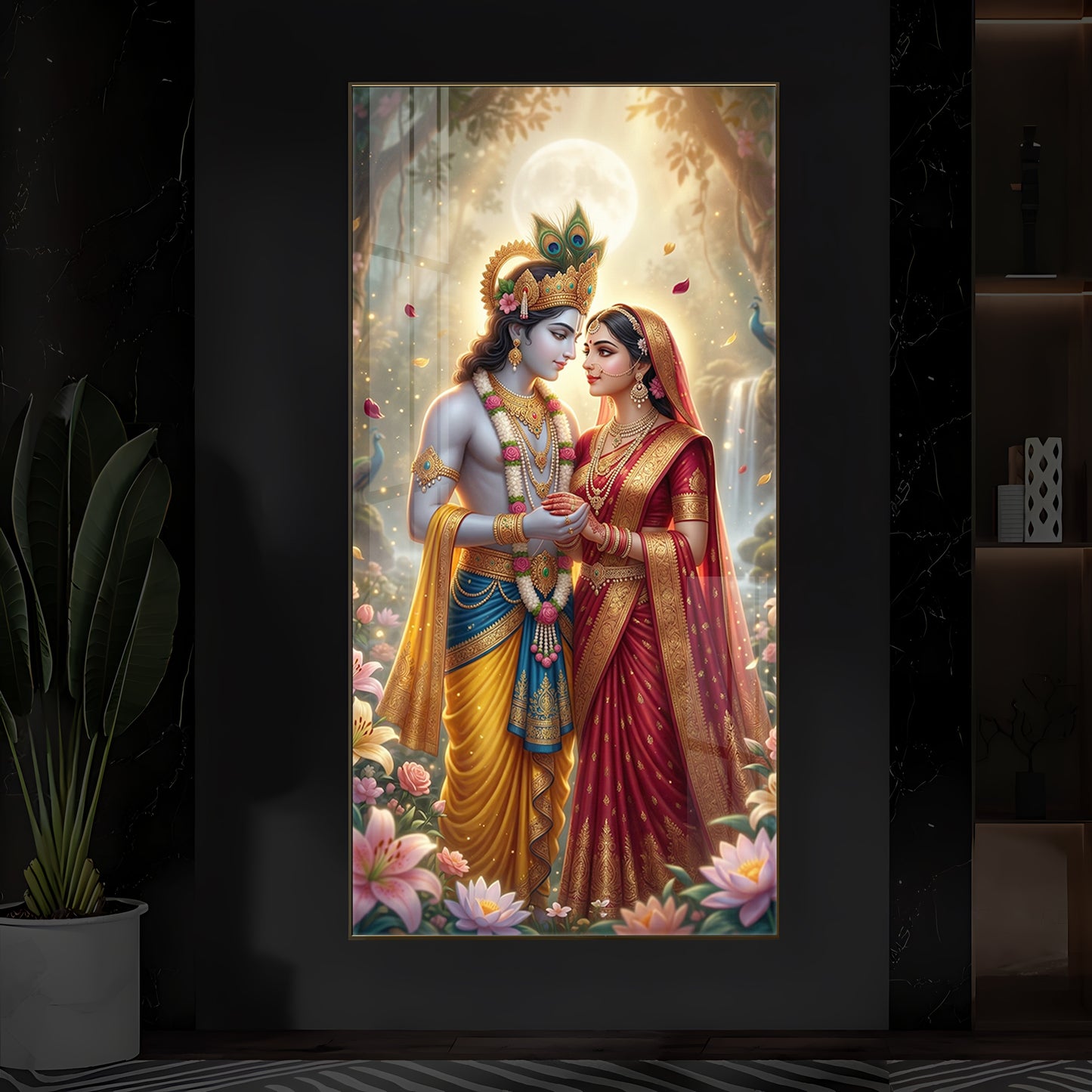 Loving Radha Krishna Ji Modern Luxury Backlight Vertical Wall Art