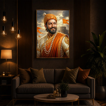 King Of Maratha Chhatrapati Shivaji Maharaj Modern Luxury Backlight Vertical Wall Art