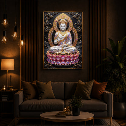 Buddha Seated On A Pink Lotus Modern Luxury Backlight Vertical Wall Art