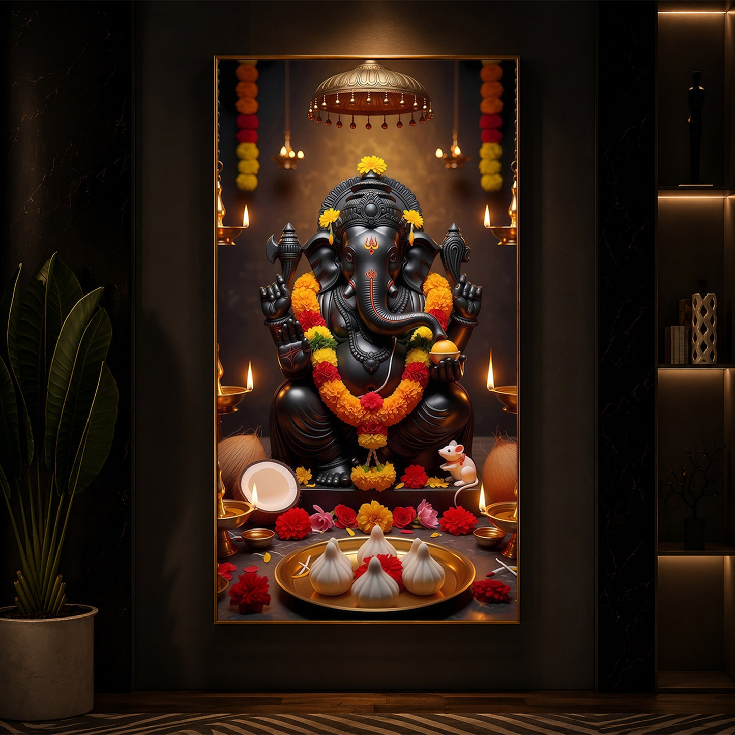 Shri Ganesh Ji Modern Luxury Backlight Vertical Wall Art