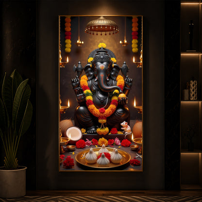 Shri Ganesh Ji Modern Luxury Backlight Vertical Wall Art