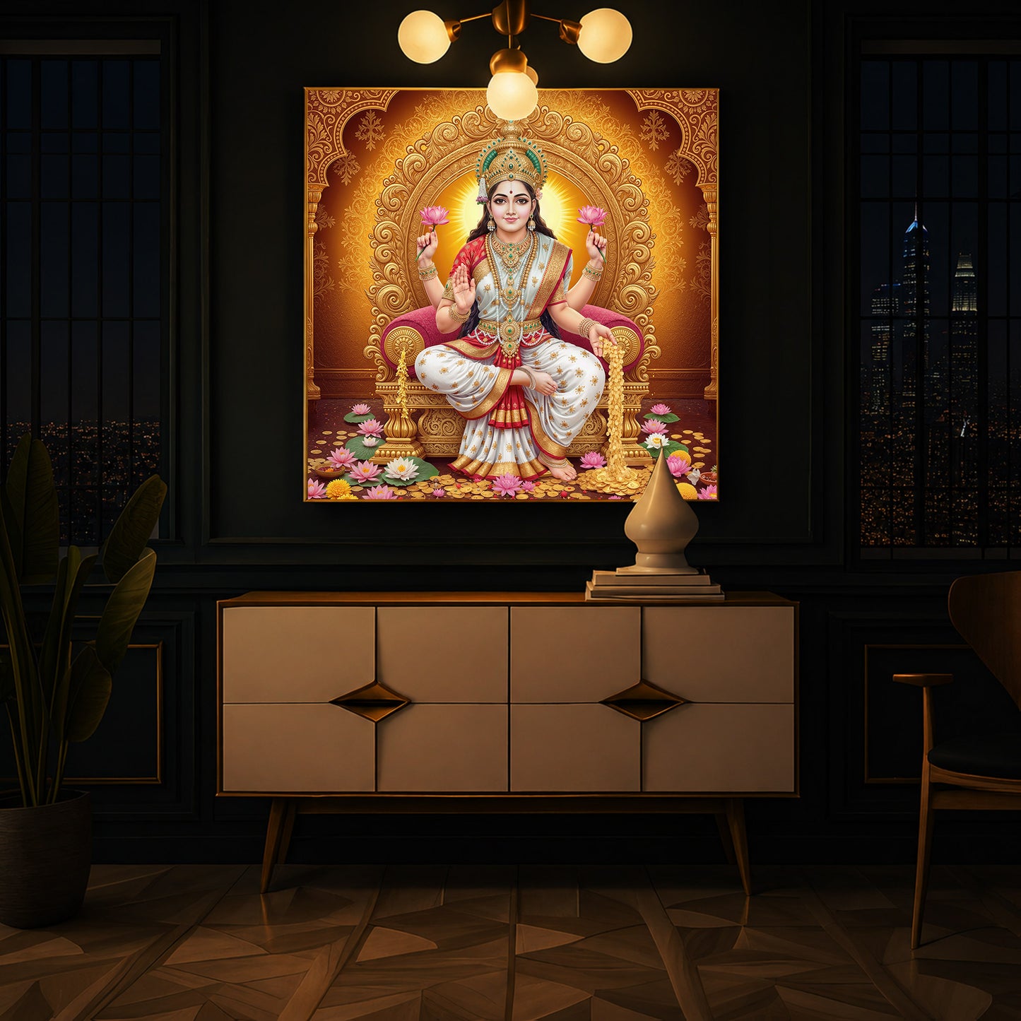 Maa Laxmi Modern Luxury Backlight Square Wall Art