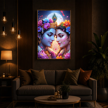 Loving Shri Radha Krishna Modern Luxury Backlight Vertical Wall Art