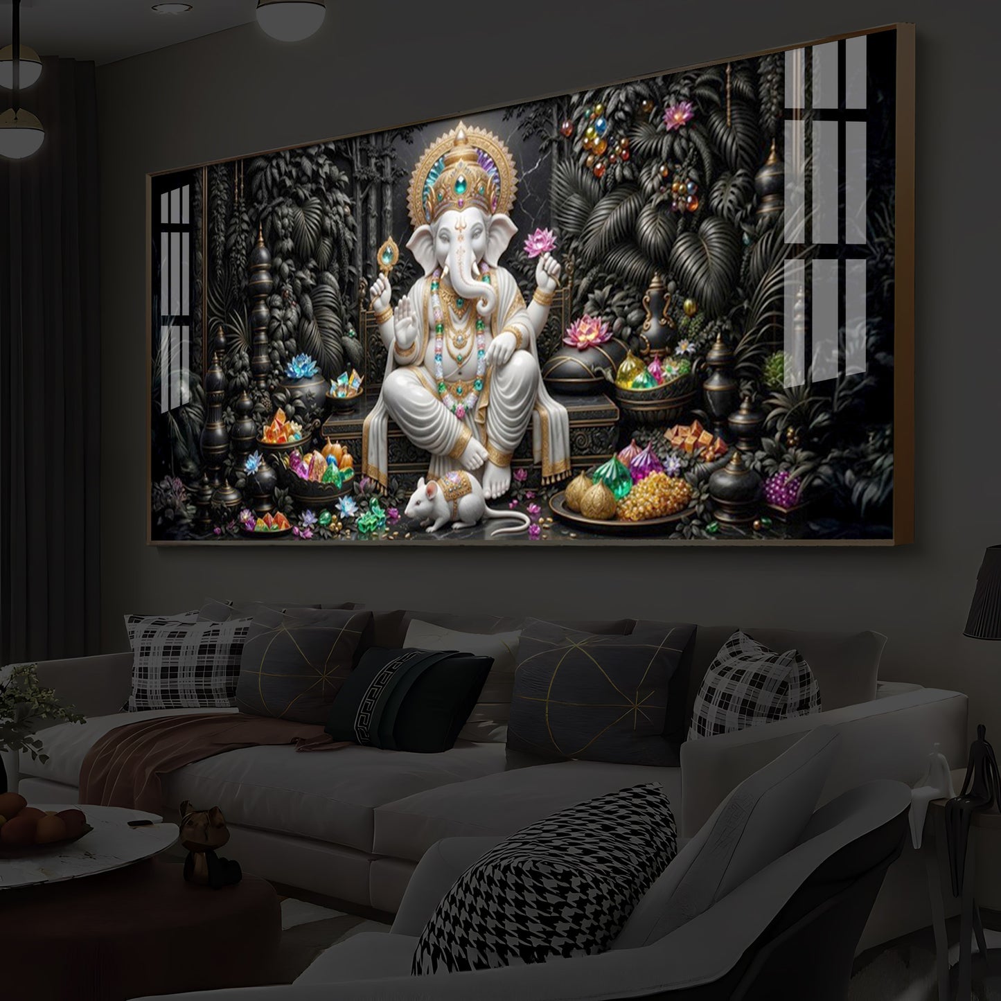 Divine Lord Ganesha Modern Luxury Backlight Horizontal Wall Art