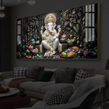 Divine Lord Ganesha Modern Luxury Backlight Horizontal Wall Art