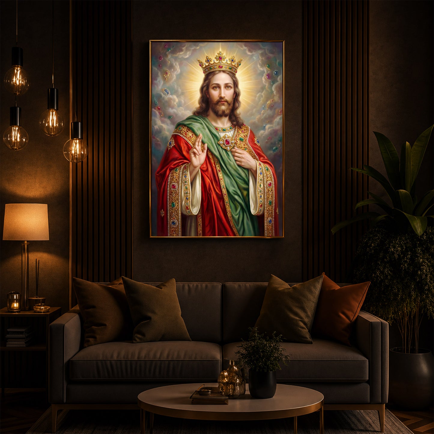 Christ The King Jesus Modern Luxury Backlight Vertical Wall Art