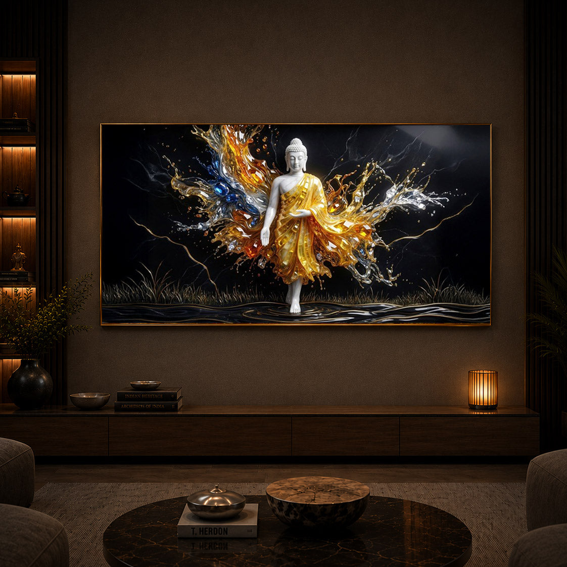 Embedded Buddha Modern Luxury Backlight Horizontal Wall Art