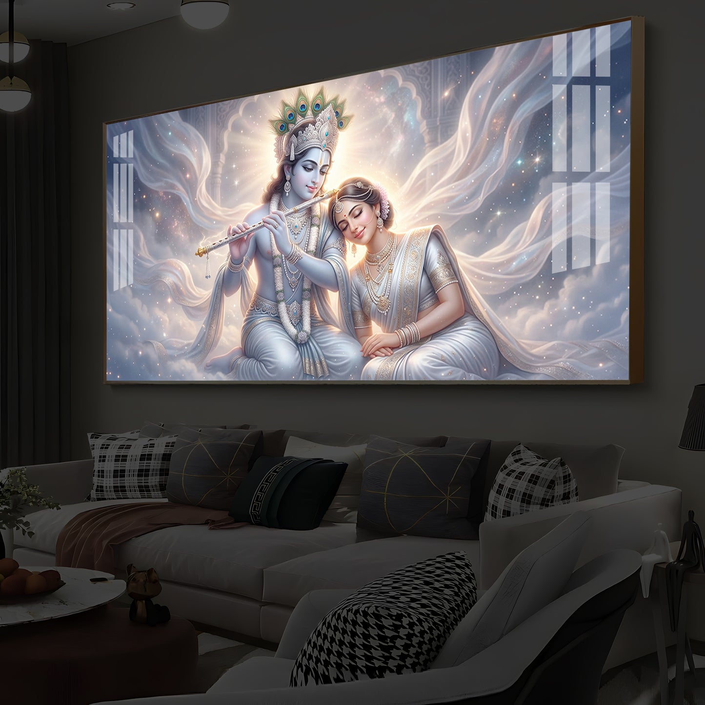 Krishna Radha Modern Luxury Backlight Horizontal Wall Art