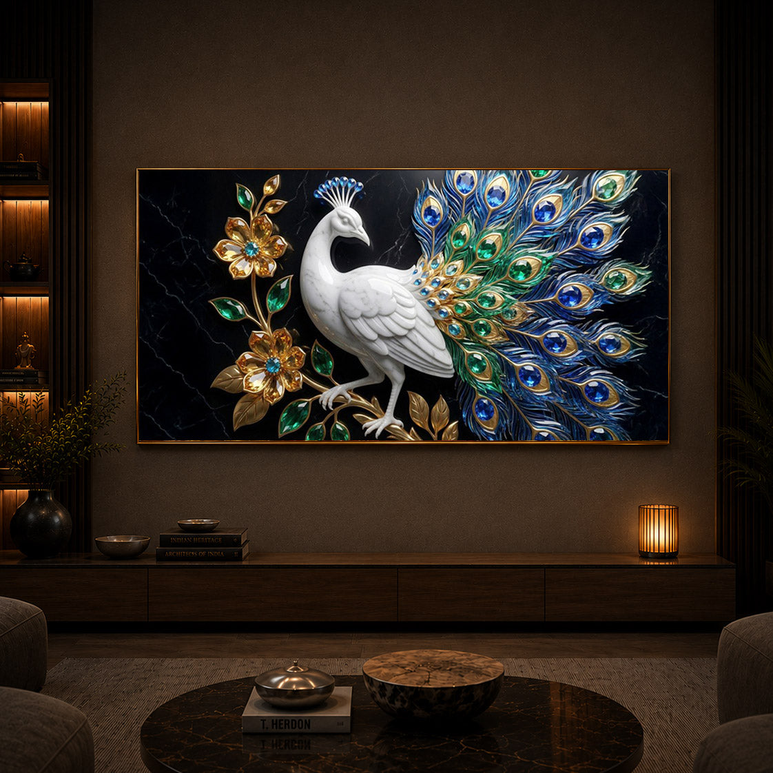 Peacock Modern Luxury Backlight Horizontal Wall Art