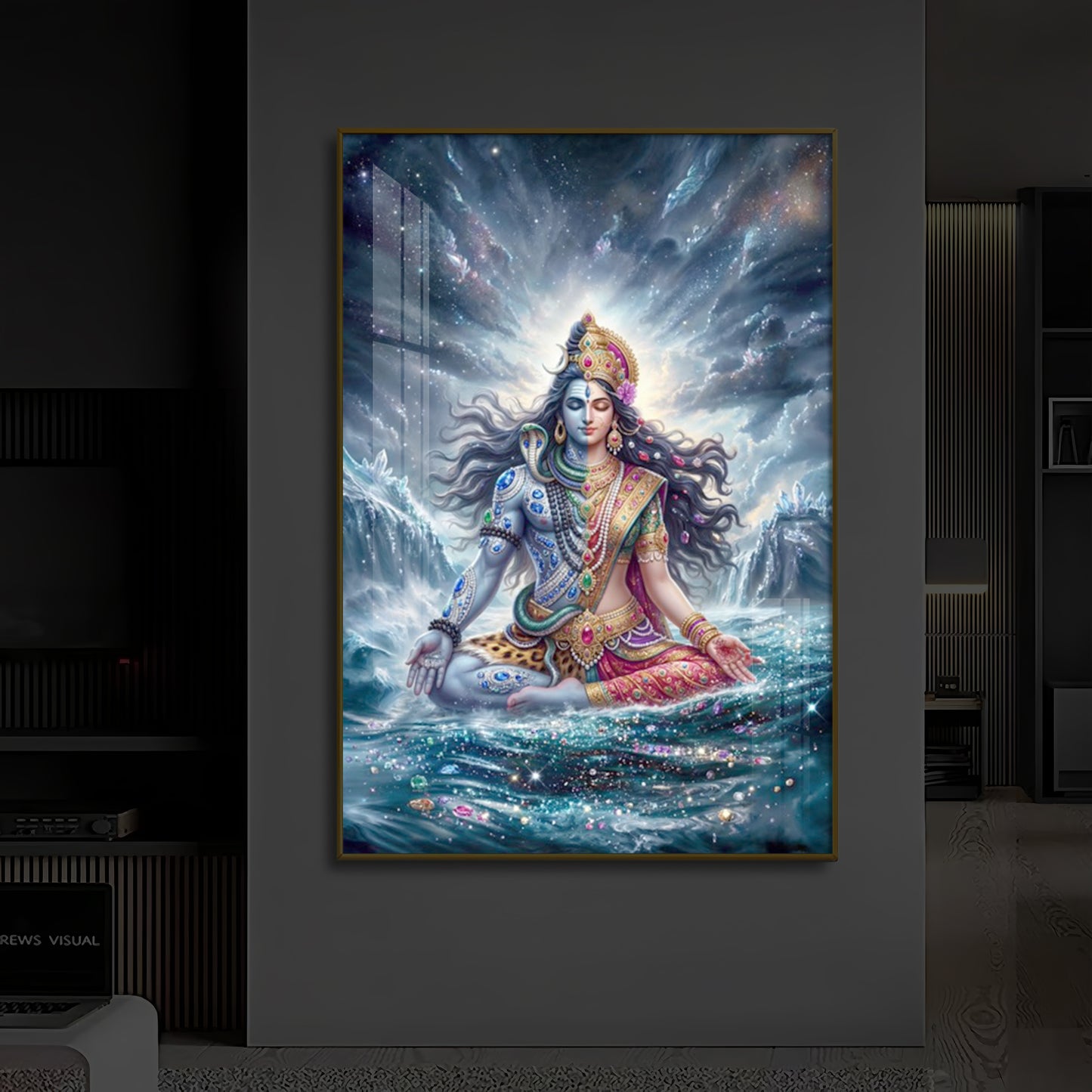 Ardhanarishvara Modern Luxury Backlight Vertical Wall Art